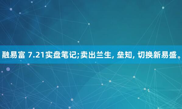 融易富 7.21实盘笔记;卖出兰生, 垒知, 切换新易盛。