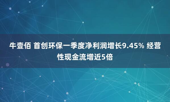 牛壹佰 首创环保一季度净利润增长9.45% 经营性现金流增近5倍